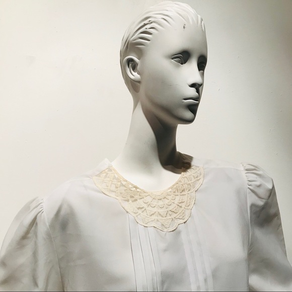 Vintage Tops - VINTAGE Prairie Goth White Lacey Detail Blouse M/L
